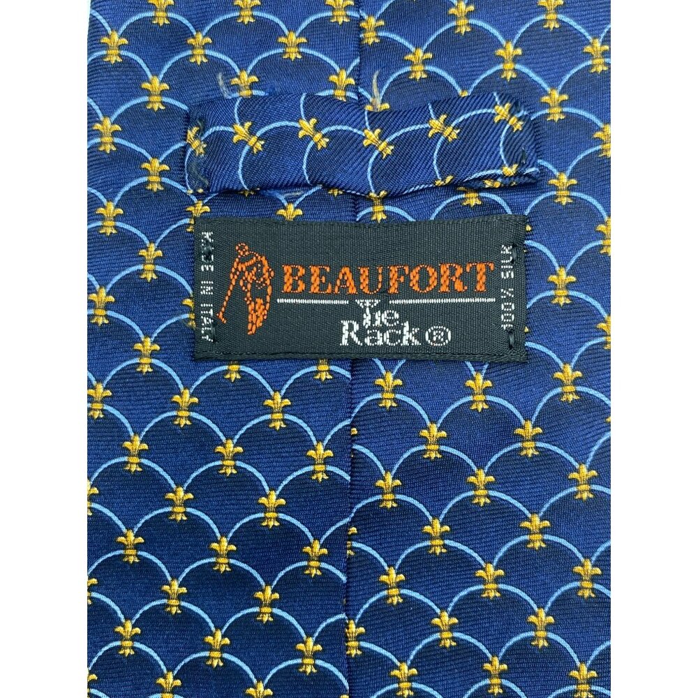 Beaufort Italian Italy Blue Navy Fleur de Lis Silk Tie Neck Luxury Vintage Mens - Picture 6 of 6